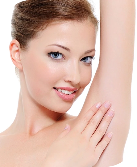 a girl placing her hand on armpit